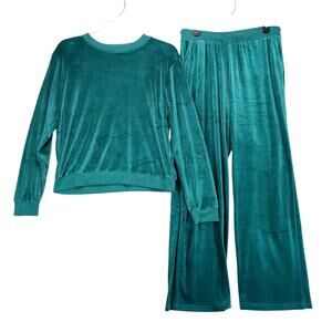 Ashley Blue 2pc Green Velour Tracksuit Women's Plus 1X/2X Sweatshirt Sweatpants